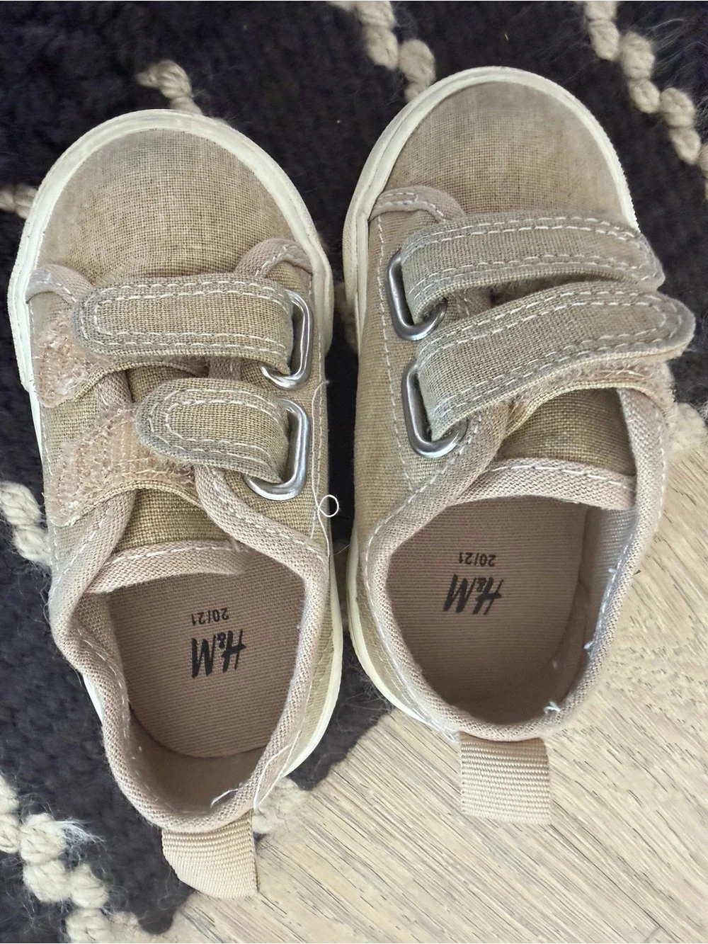 H&M Kids Beige Canvas Double Strap Velcro Sneakers Shoes